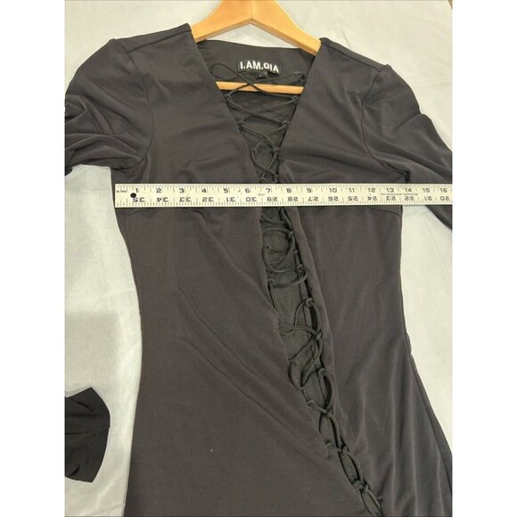 I.AM.GIA‎ Womens Dress L Black Long Sleeve Mini  Lace Up Front Party Cocktail - Picture 6 of 9
